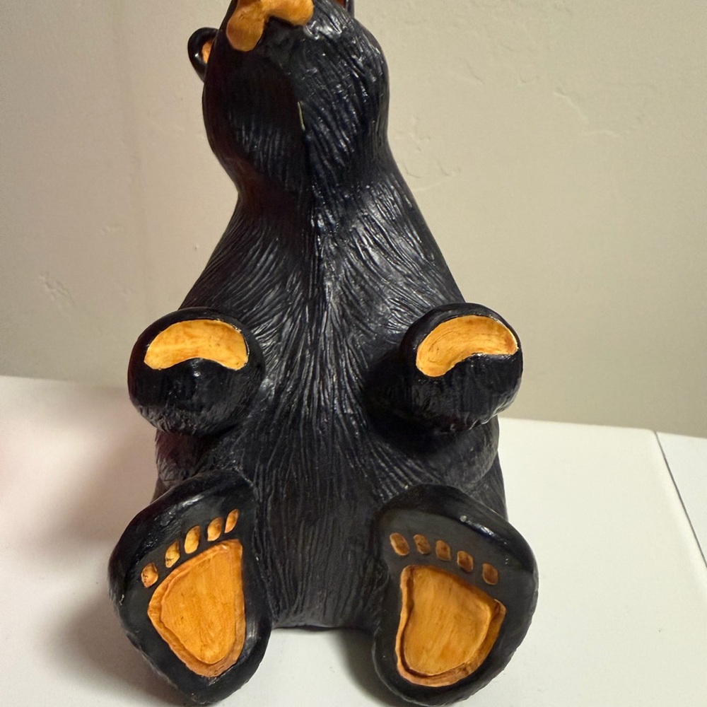 Black Bear Figurine with Orange Accents